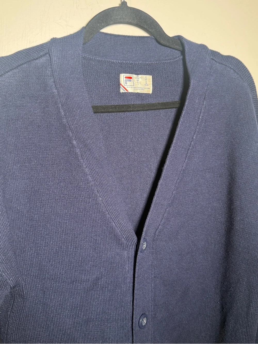 Fila Men's Navy Button-Front Cardigan Sweater Vintage Small